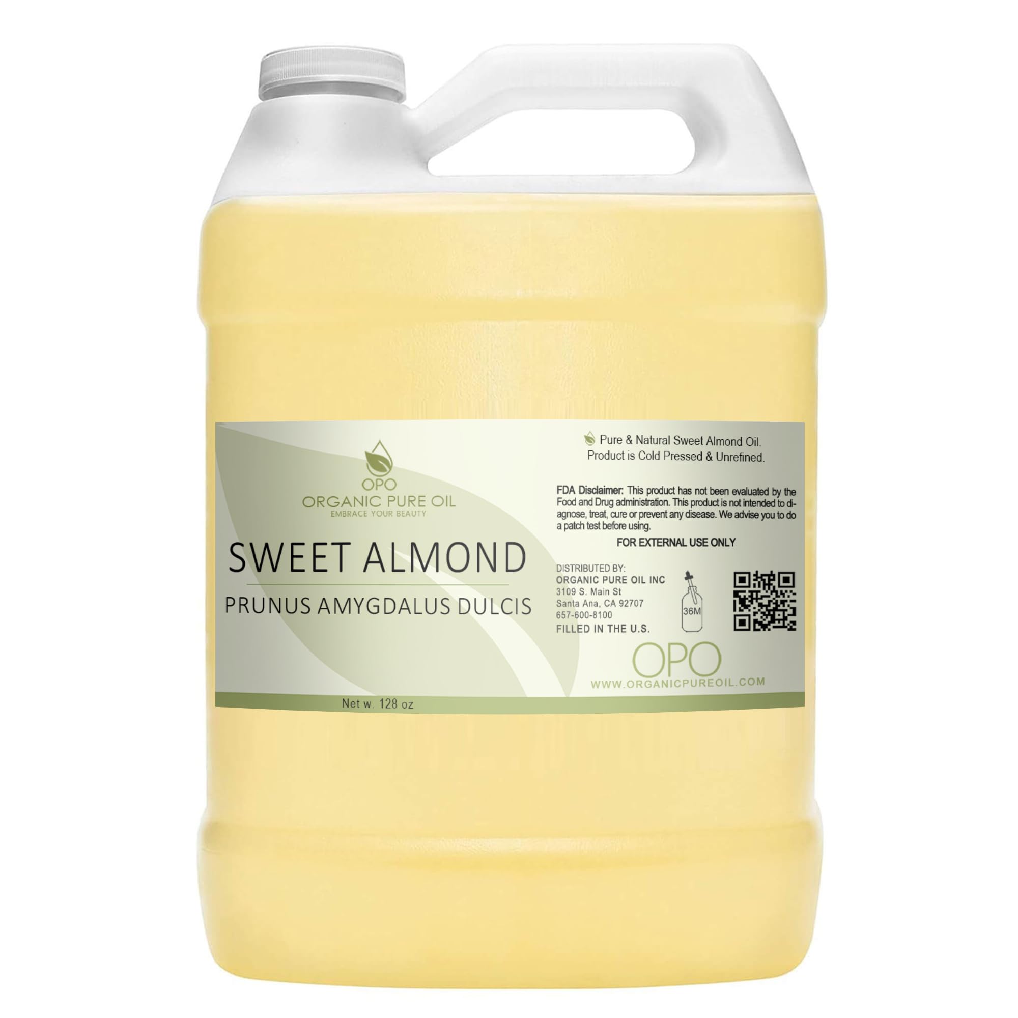 Sweet Almond Oil - Bulk 128 oz - 1 Gallon - Pure, Unrefined, Cold Pressed, Non GMO, All Natural Carrier Oil for Skin, Hair, Face, Body, DIY, Soaps, Creams, Wholesale Cosmetics - Organic Pure Oil