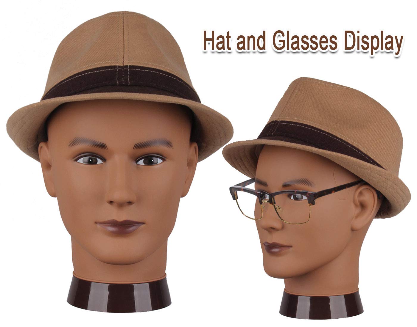 NEWSHAIR Bald Mannequin Head Male Professional Cosmetology for Wig Making and Display, Hat, Helmet, Glasses or Masks Display Head Model with Free Clamp Stand (Dark Brown)