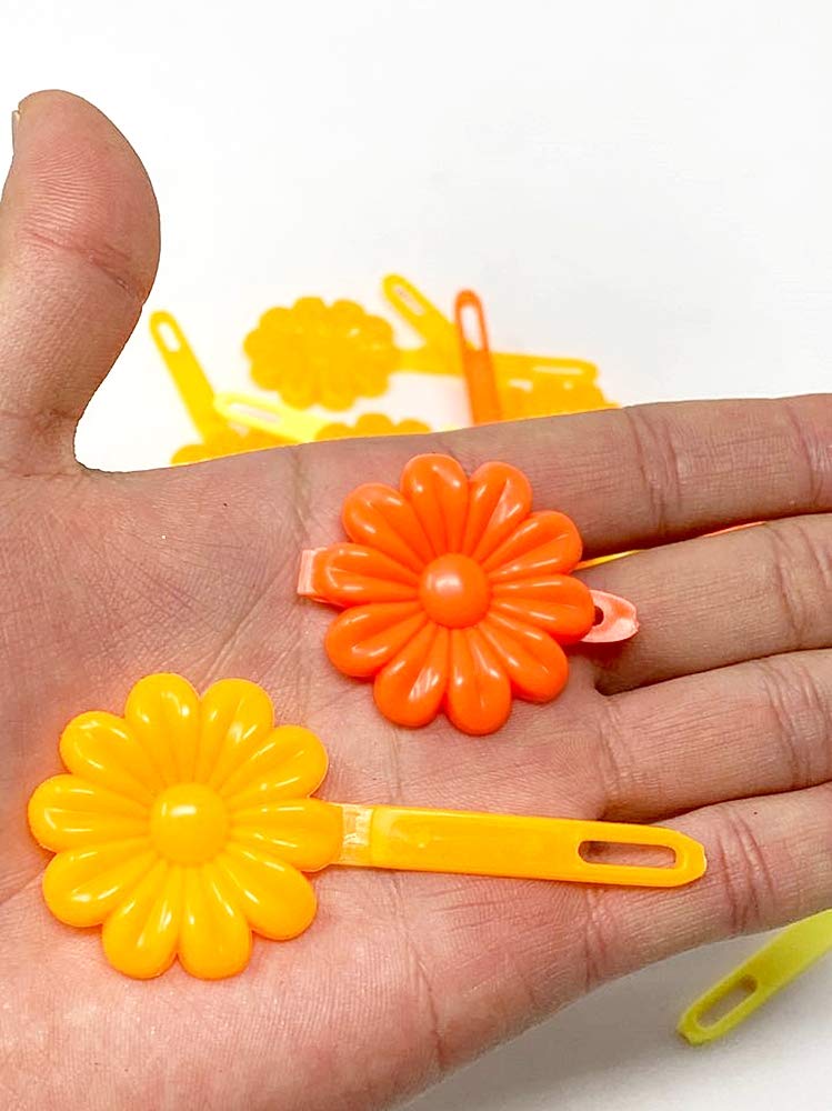 Tara Girls Self Hinge Plastic Flower Hair Barrettes 18 Pieces Selection (Orange Mix)