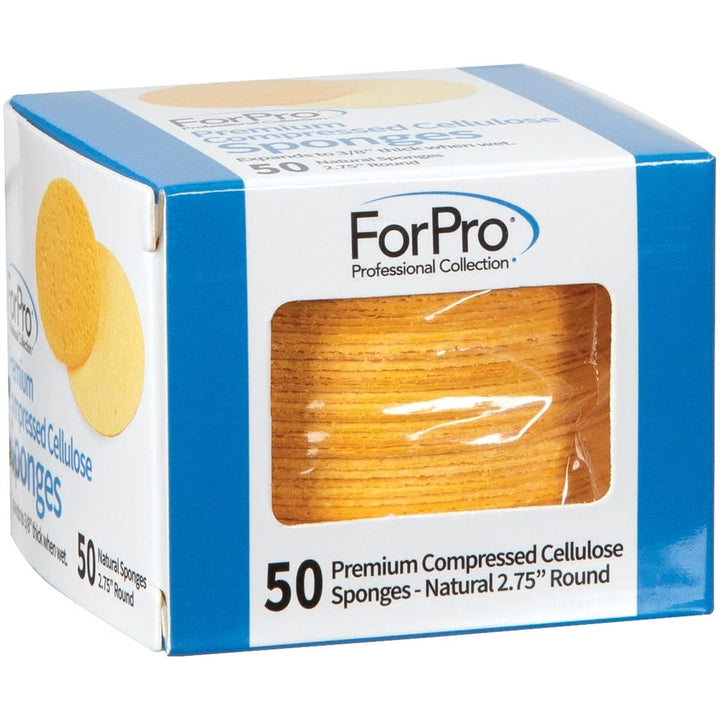ForPro Premium Compressed Facial Sponges, 50-Count Cellulose Sponges for Facial Cleaning, Exfoliating and Makeup Removal, 2.75 Round, Natural
