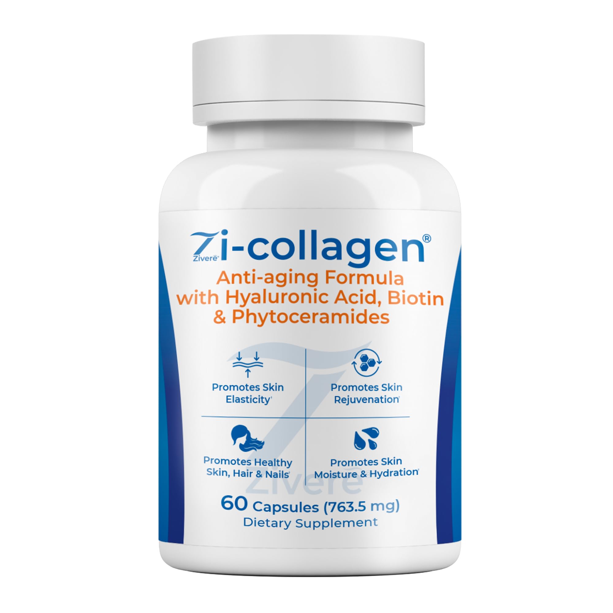 Zivere Zi-Collagen - Premium Collagen Capsules with Phytoceramides Hyaluronic Acid and Biotin - Skin Hair and Nails Advanced Anti Aging Supplement - Multivitamin for Women & Men - 60 Pills
