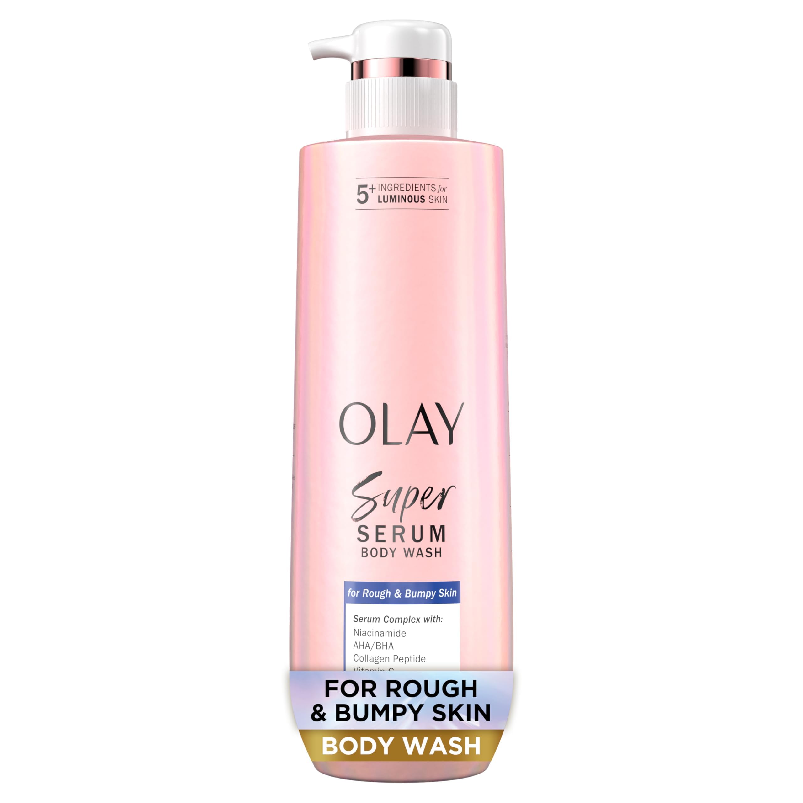Olay Super Serum Body Wash for Rough & Bumpy Skin, Hydrating & Renewing Serum Complex with Exfoliating Minerals for Luminous Skin, 18.5 fl oz