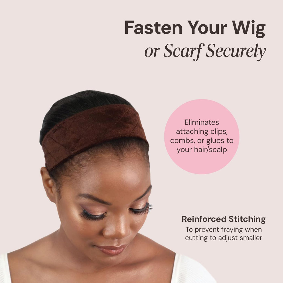 MILANO COLLECTION WiGrip, The Original Comfort Grip Band, Adjustable Wig Band for Tension-Free Glueless Wig, Nonslip Wig Headband, Tension-Free, One Size Fits All, Tan