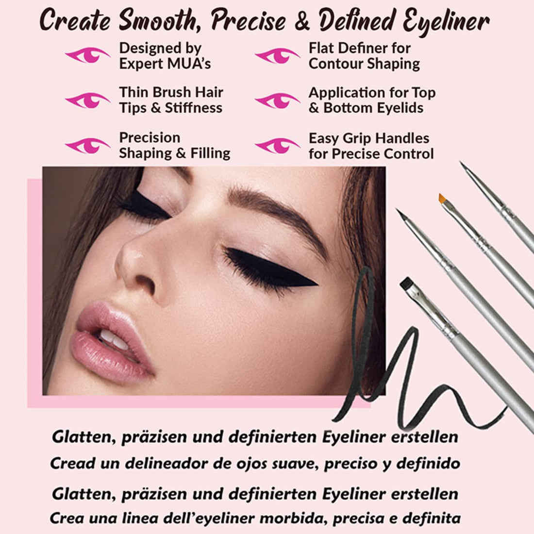 Eyeliner Brush Set : Small Angled Eyeliner Brushes Set BEST SELLER -Pencil Brush - Fine Point Star Beauty Premium Brushes For Precision Gel Eye Liner Makeup PERFECT Winged Eyeliner Brush Control