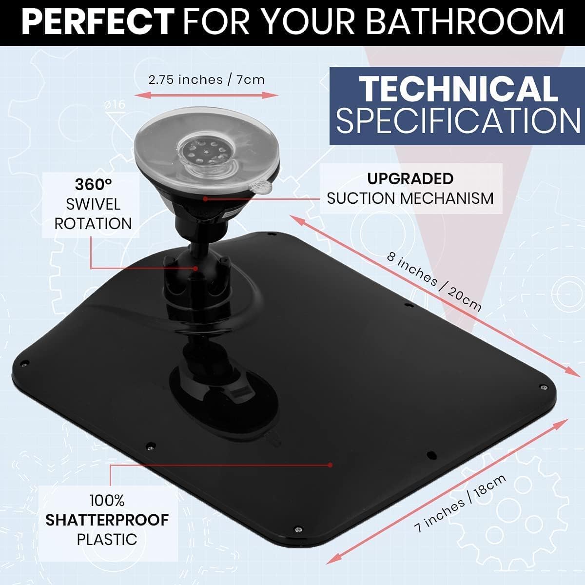 MIRRORVANA Fogless Shower Mirror for Shaving with Upgraded Suction, Dual Anti Fog Design, Shatterproof Surface & 360° Swivel, 8 x 7