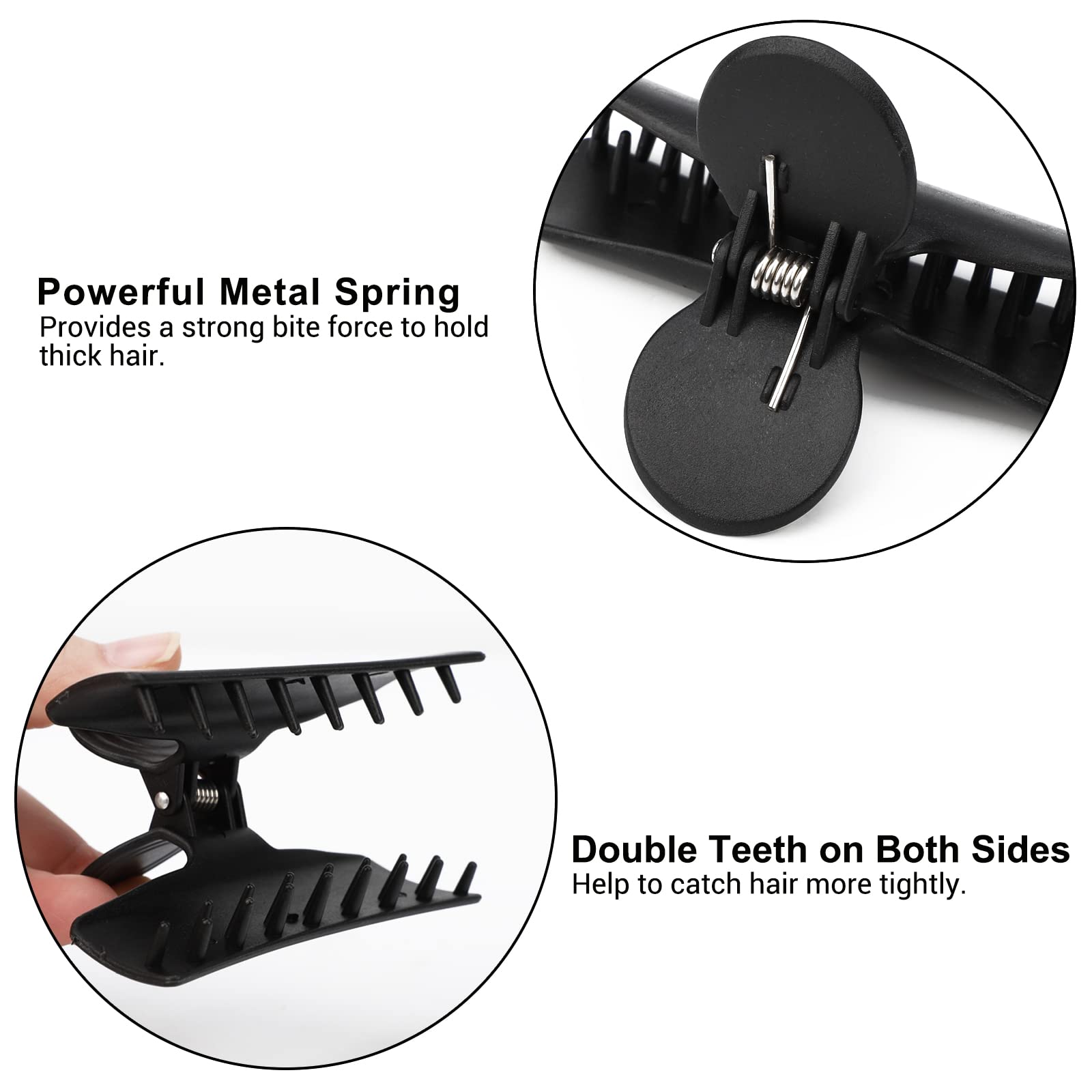 Professional Salon Hair Claws, Segbeauty 4pcs Butterfly Hair Clips, Black 3.46'' Jaw Clip Hairdresser Sectioning Claw Double Teeth, Hair Styling Clamp Pins Set for Thick Long Hair