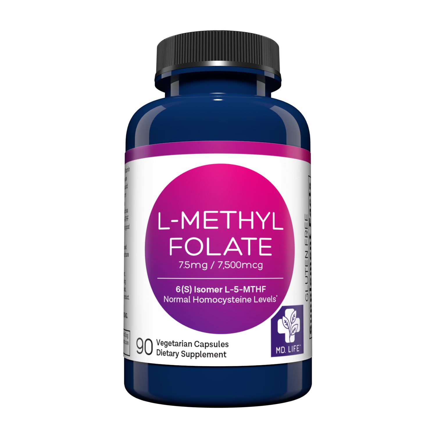 MD Life L-Methylfolate 7.5mg - Professional-Grade Active Methylfolate Supplement - Maximum Potency MTHFR Supplements - L-methylfolate 7.5 mg 90 Capsules - Essential Amino Acids