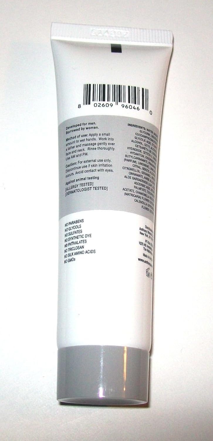 Anthony Glycolic Facial Cleanser, Normal to Oily Skin, Contains Glycolic Acid, Aloe Vera, Vitamins A, C, and E, Exfoliates, Removes Dirt and Oil, Maintains Moisture For Daily Face Washing, 1 Fl Oz