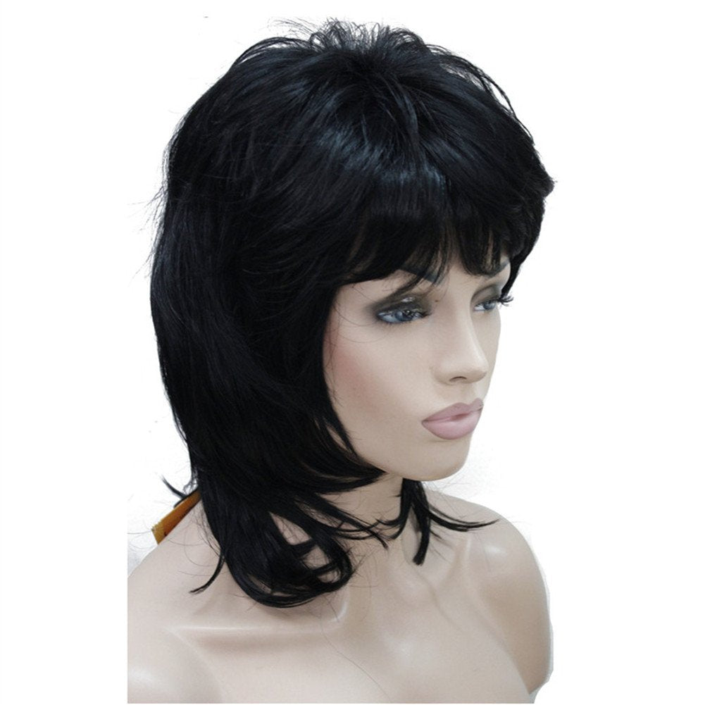 #1-Black: Aimole Soft Shaggy Layered Medium Length Classic Cap Synthetic Women Wigs(1-Black)