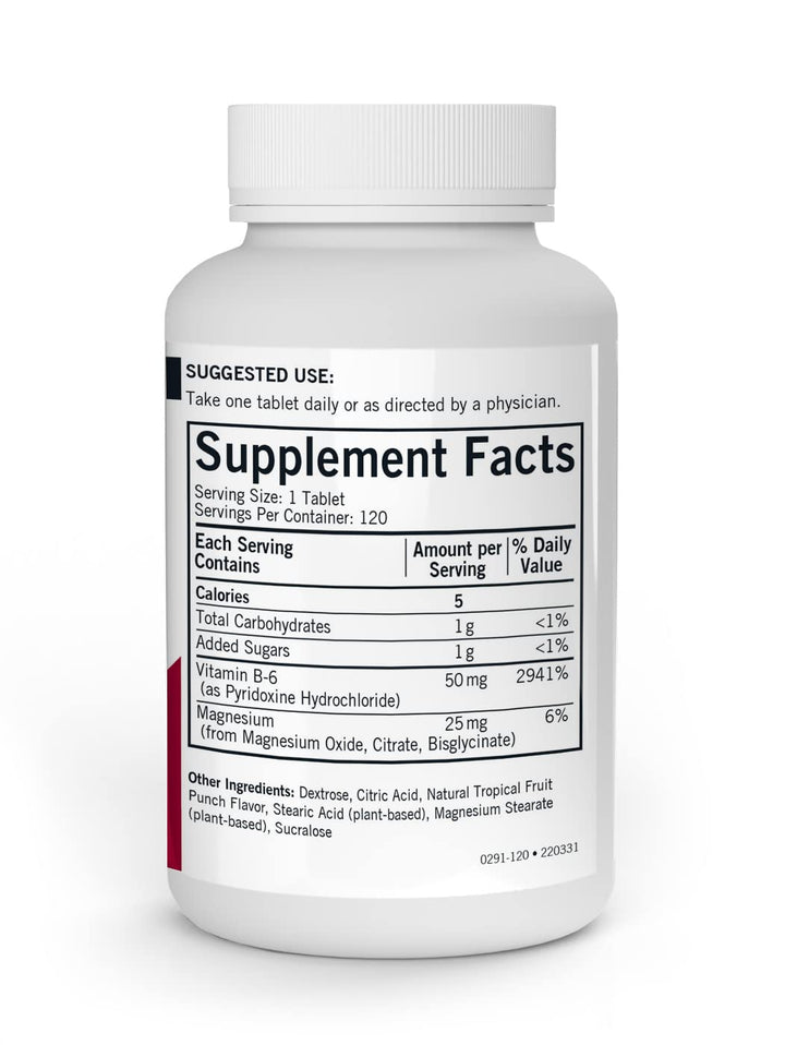 Kirkman - Vitamin B6 with Magnesium - 120 Tablets - Potent Vitamin B6 & Magnesium Supplementation - Chewable Wafer - Hypoallergenic
