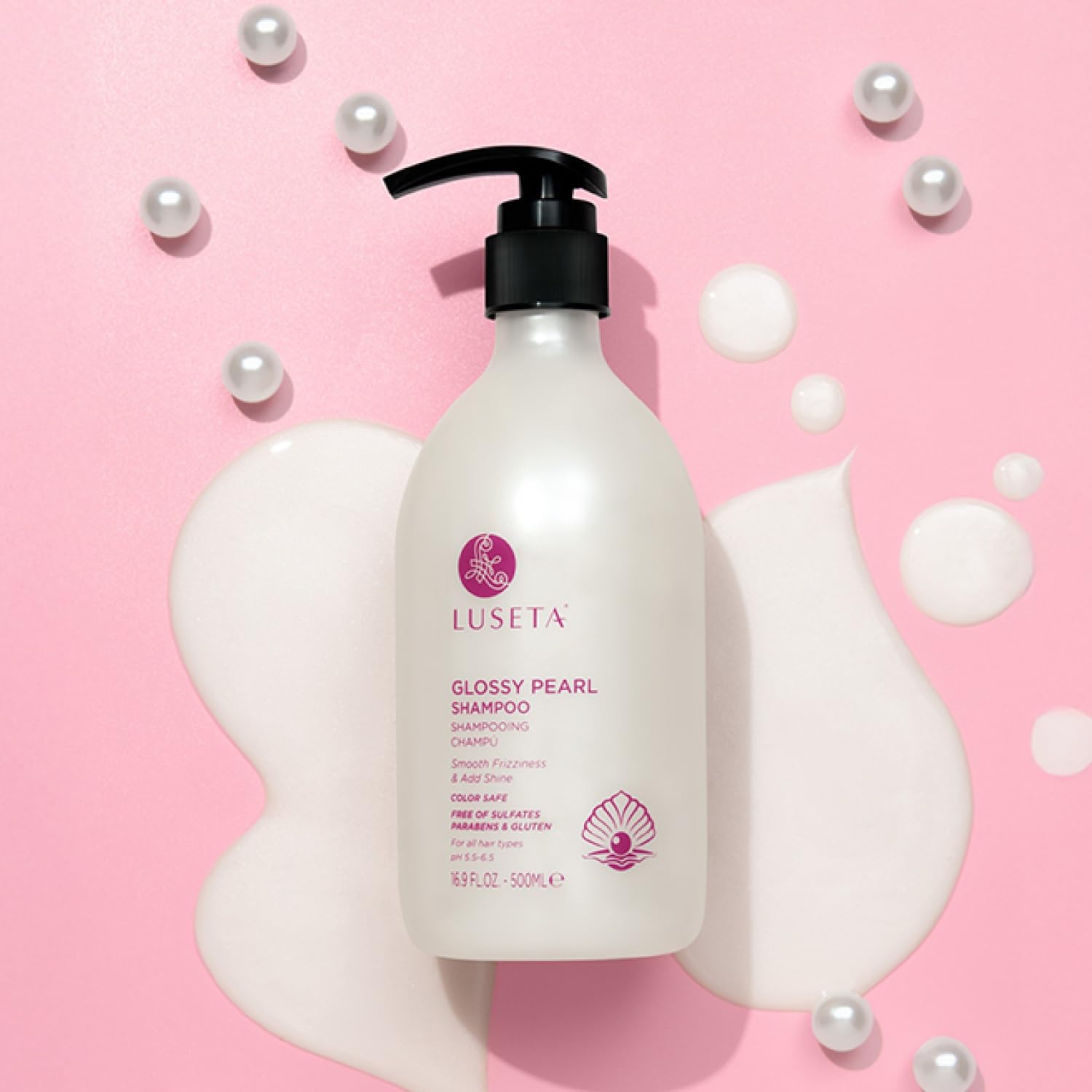Luseta Glossy Pearl Shampoo for Smoothing and Nourishing Frizzy, Moisturizing Shampoo with Pearl Extract, Awakening shine for Dull hair 16.9 fl.oz.