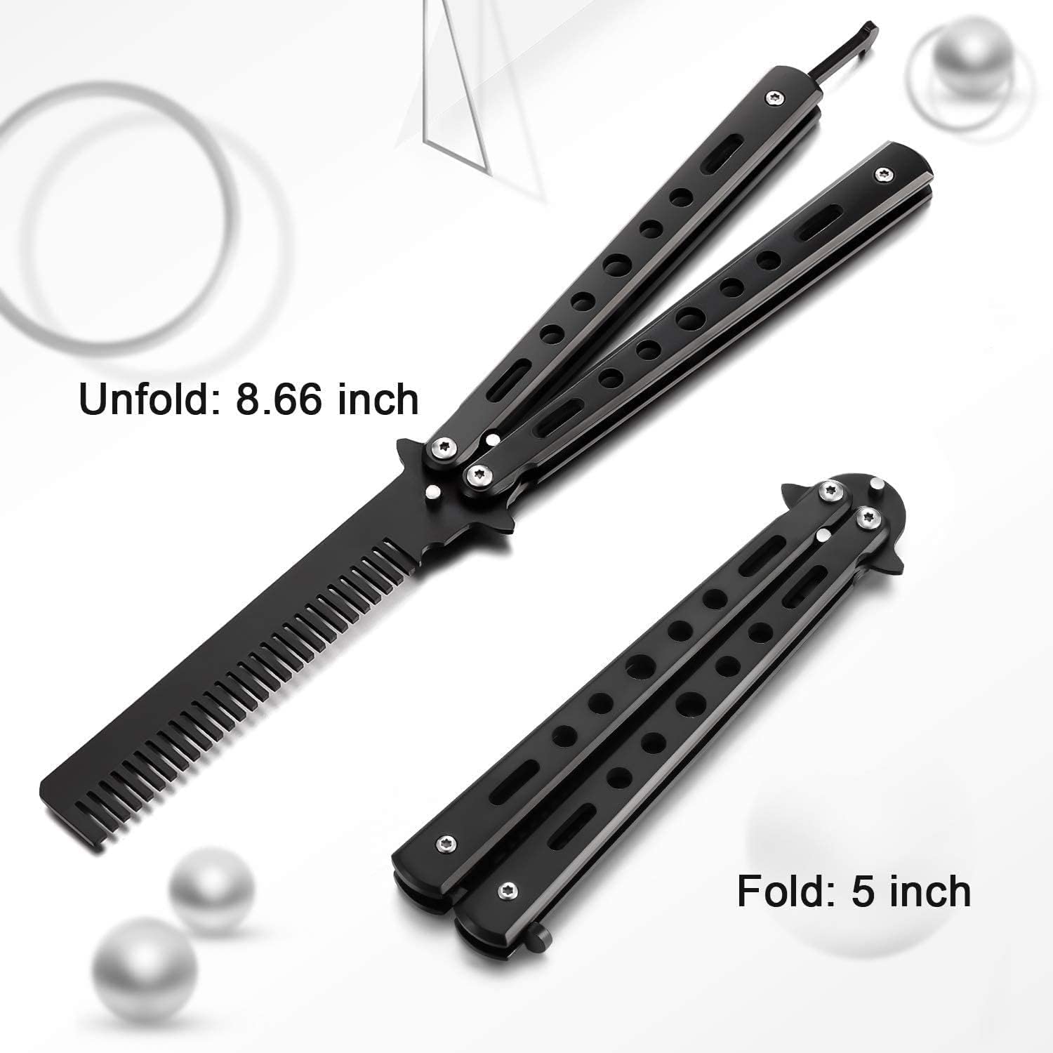 2 Pieces Combs Stainless Steel Folding Practice Combs Hair Styling Tools for Sport Outdoor Use (Black, Silver)