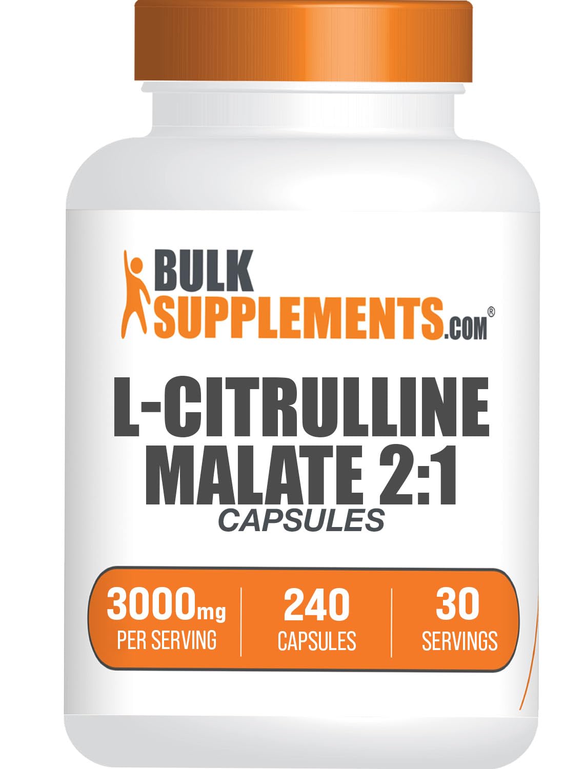 BulkSupplements.com L-Citrulline Malate Capsules - as L-Citrulline DL-Malate 2:1, Citrulline Malate Supplement - Gluten Free, 8 Capsules per Serving, 240 Capsules (Pack of 1)