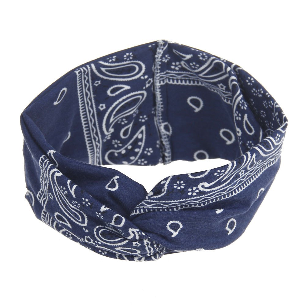 DINPREY DINPREY Assorted Paisley Print Wide Bandana Knot Headbands Criss Cross Head Wrap Hair Band (4 Colors Pack A)