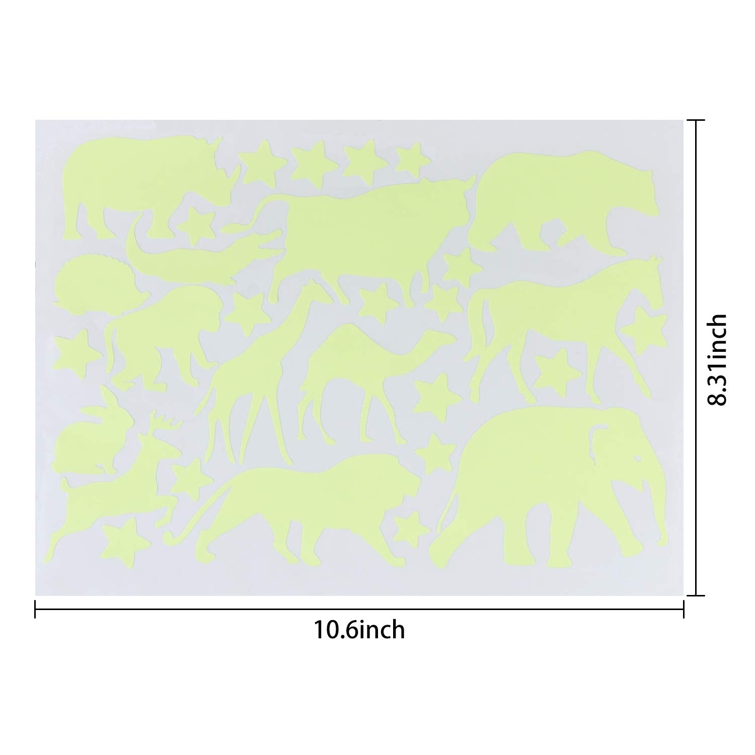 BENBO Animals Glow in Dark Wall Stickers, Cute Animals Jungle Adventure Horse Elephant Giraffe Camel Stars Peel and Wall Decals for Kids Bedroom Nursery Home Wall Mural Decor