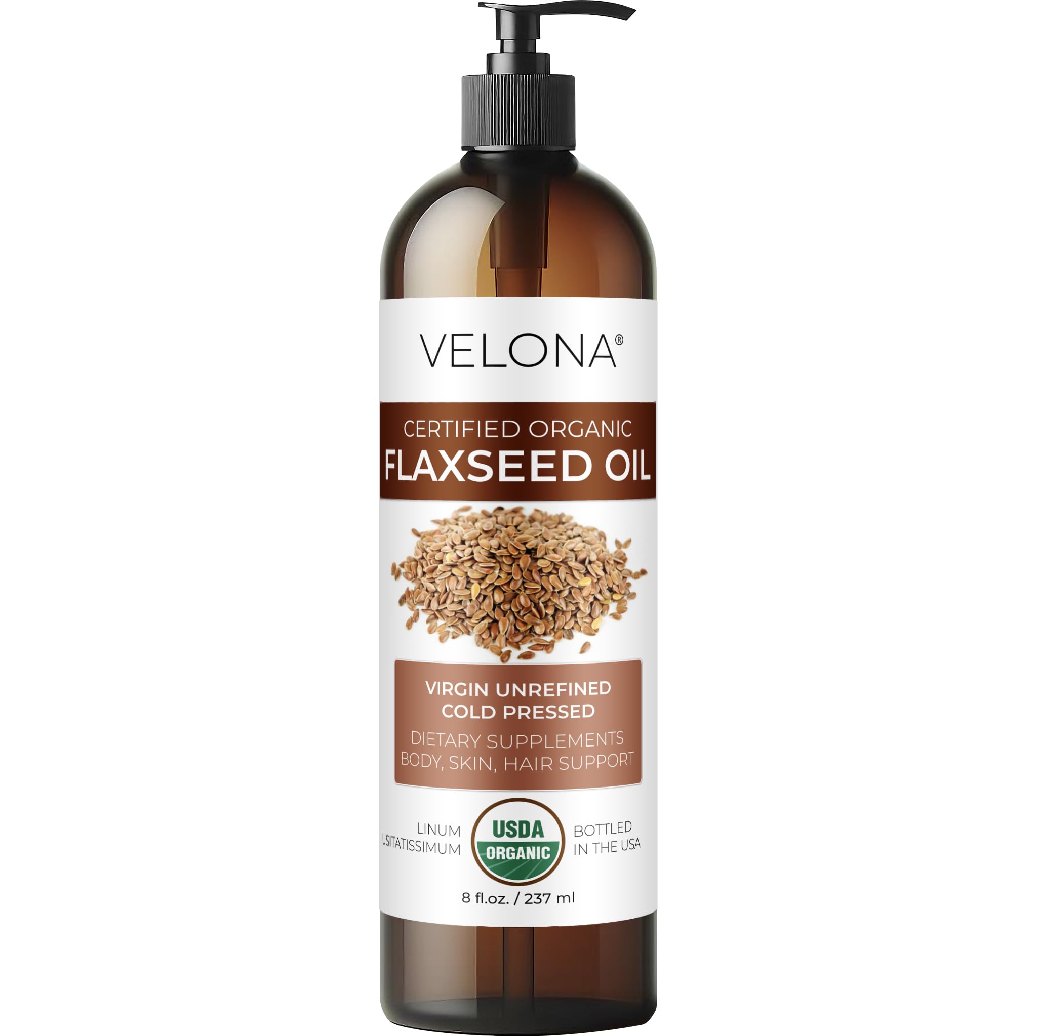 velona USDA Certified Organic Flaxseed Oil - 8 fl oz | 100% Pure and Natural Carrier Oil | Unrefined, Cold Pressed | Hair Growth, Body, Face & Skin Care | Use Today - Enjoy Results…