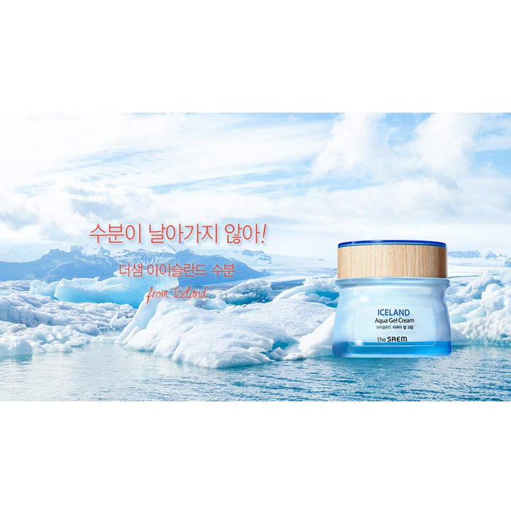 [the SAEM] Iceland Aqua Gel Cream 60ml - Moisture Plumping Gel Facial Cream with Iceland Mineral Water for Oily & Combination Skin, Hypoallergenic Safe Formula