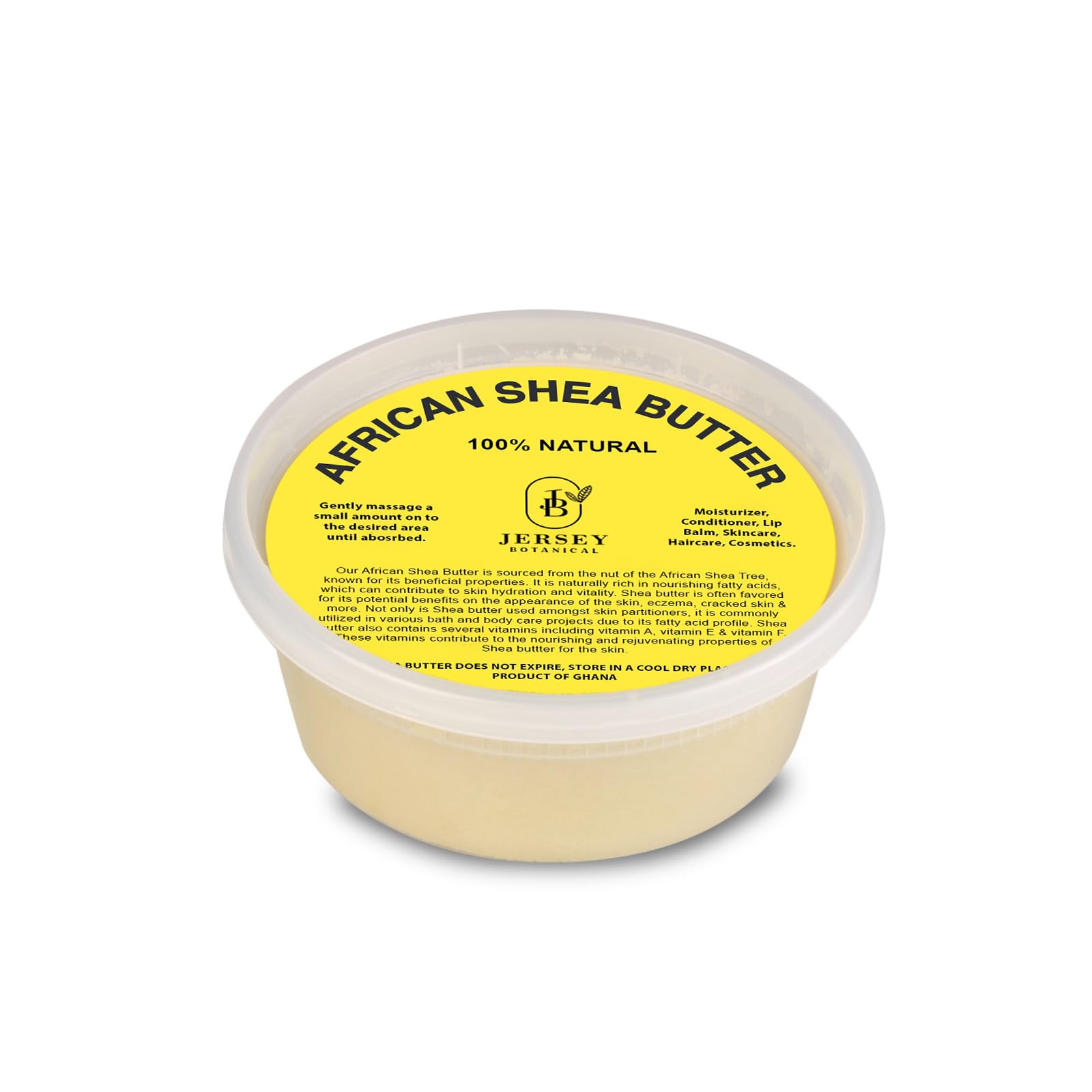 Jersey Botanical African Shea Butter Ivory Raw - 100% Pure - Unrefined Soft Creamy. For Dry and Cracked Skin. DIY Body Butter, Hair, and Face Treatment. (8 oz.)