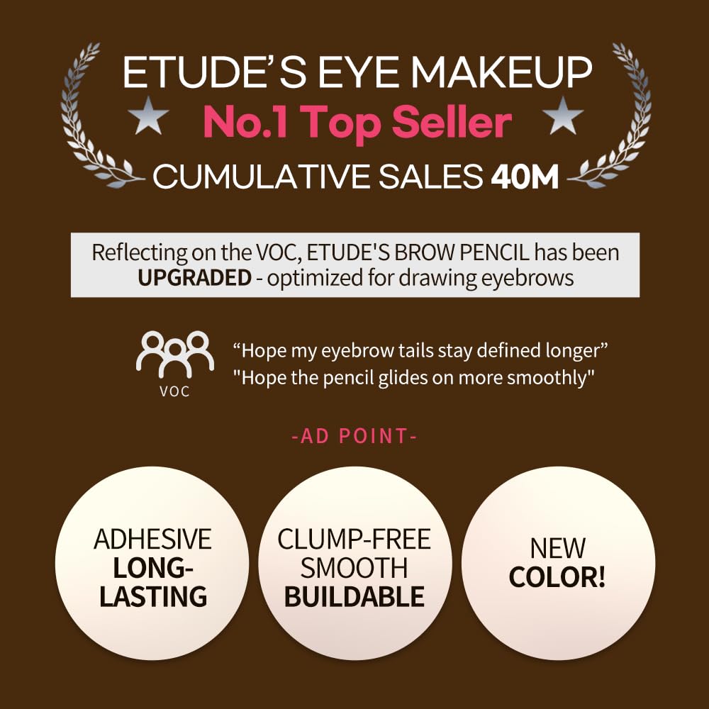ETUDE Drawing Eye Brow #2 Grey Brown | Long Lasting Eyebrow Pencil for Soft Textured Natural Daily Look Eyebrow Makeup