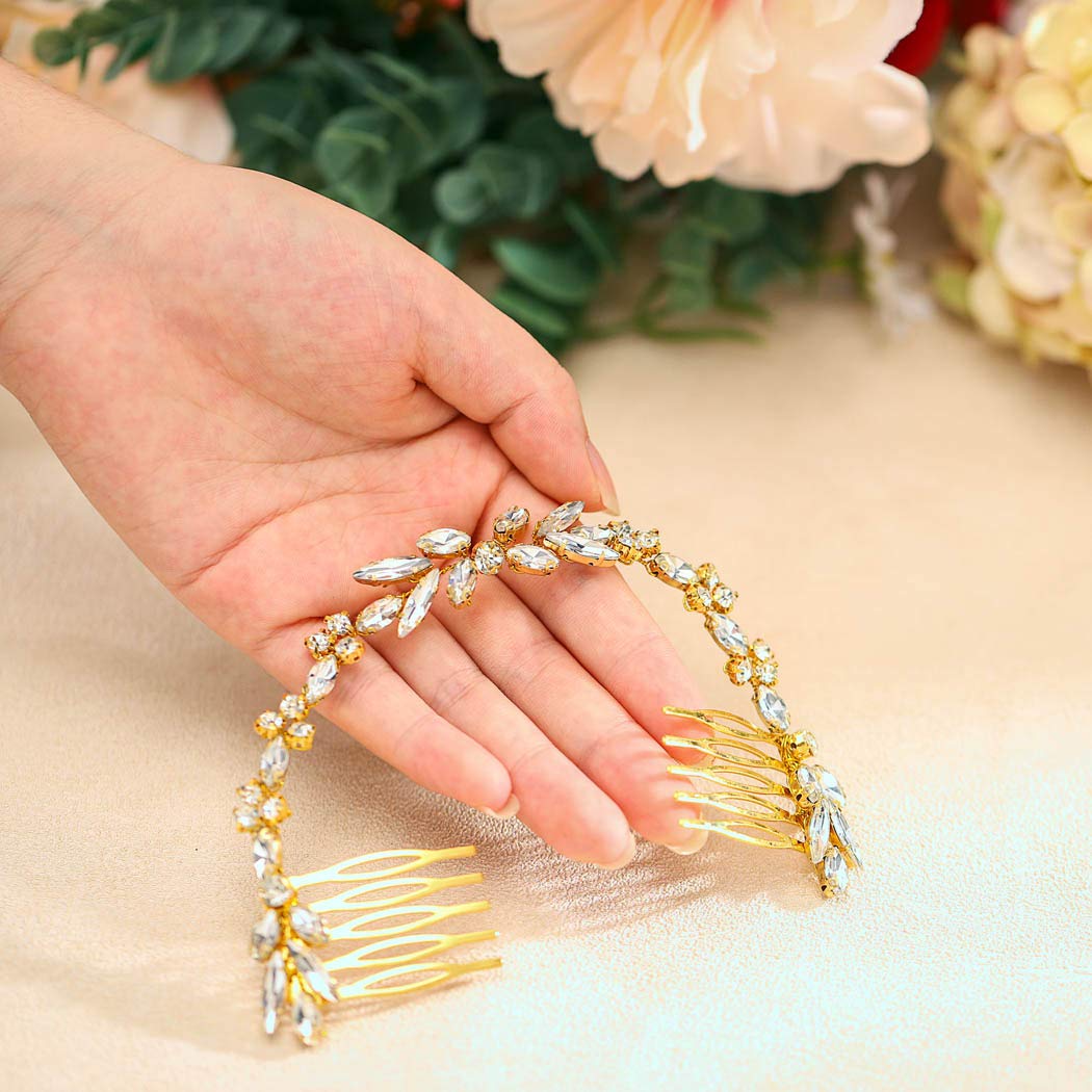 Unicra Unicra Wedding Crystal Hair Combs Wedding Bridal Hair Accessories for Brides and Bridesmaids (Gold)