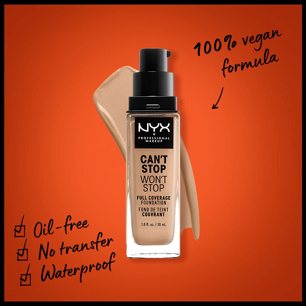 NYX PROFESSIONAL MAKEUP Can't Stop Won't Stop Foundation, 24h Full Coverage Matte Finish - Soft Beige