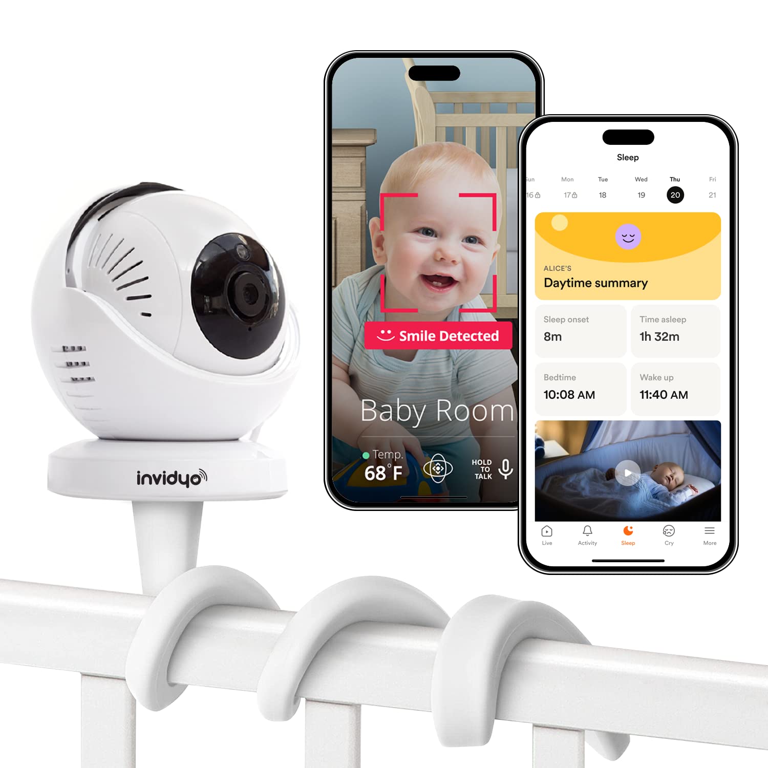 invidyo WiFi Baby Monitor with Camera and Audio: Sleep Tracking, Cry Alerts, Cough Detection | Wireless Pan & Tilt Smart Phone App 1080P Full HD Video
