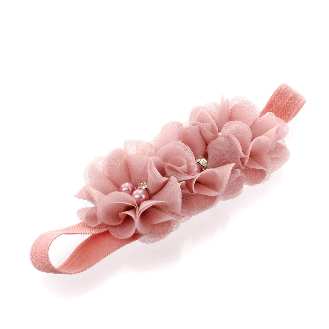 My Lello Baby Flower Headbands Fabric Beaded Trio Stretchy Elastic Pair (Dusty Rose/Vanilla Cream)