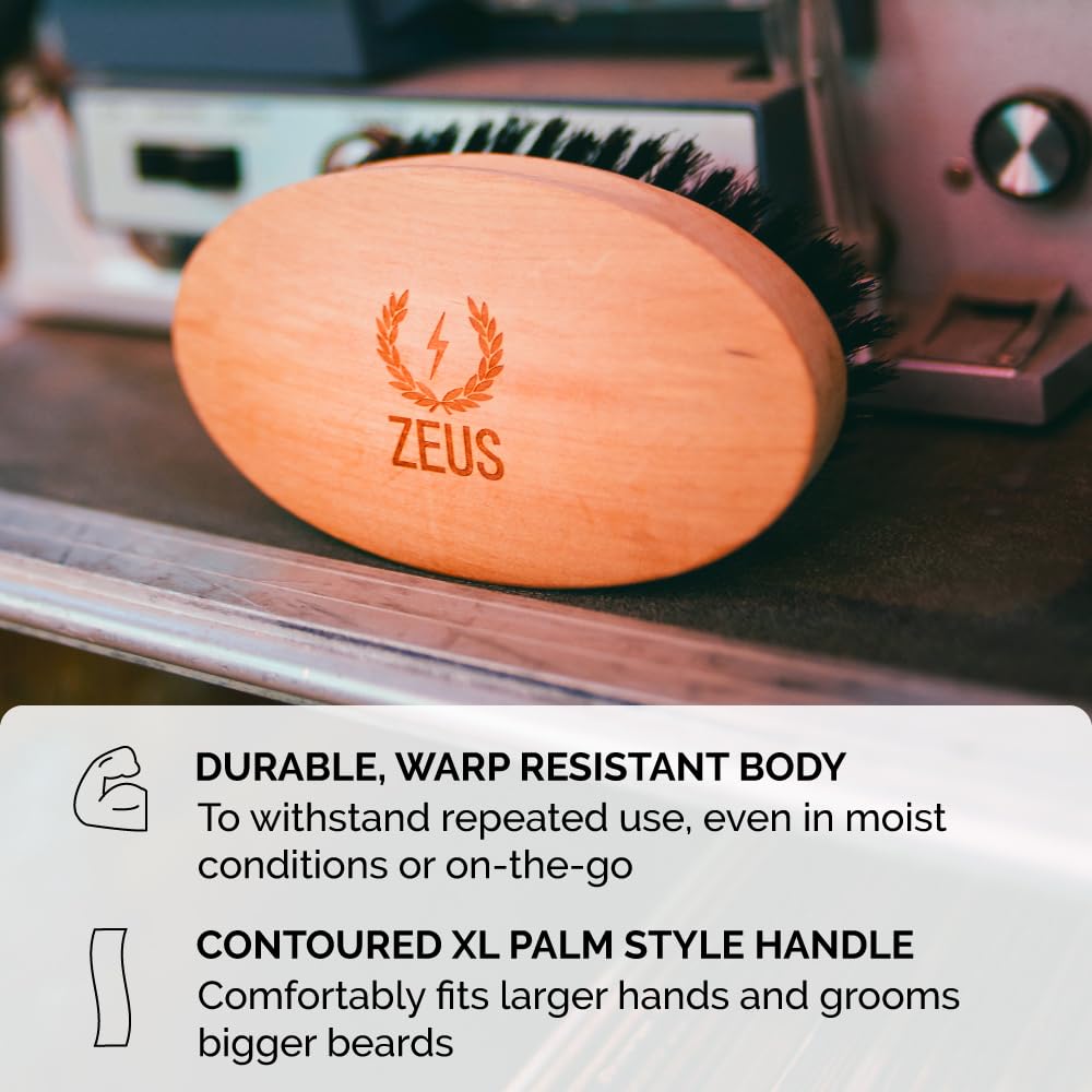 ZEUS Military Style 100% Boar Bristle Beard Brush, Soft Second Cut