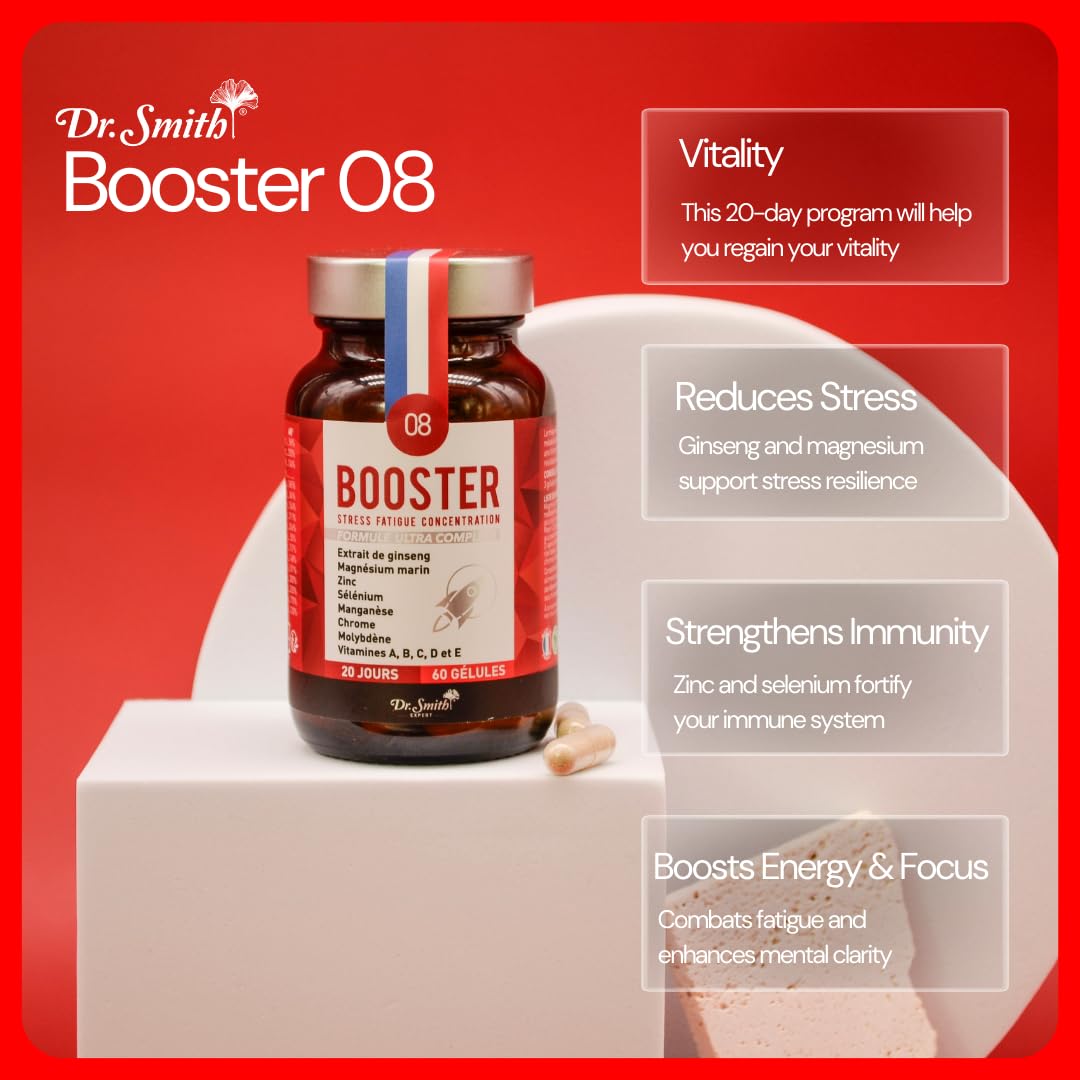DR.SMITH EXPERT Booster Complex - Zinc, Selenium, Chromium, Marine Magnesium, Vitamin B and C - Clean Natural Ingredients - Energy Booster, Stress Reliever.