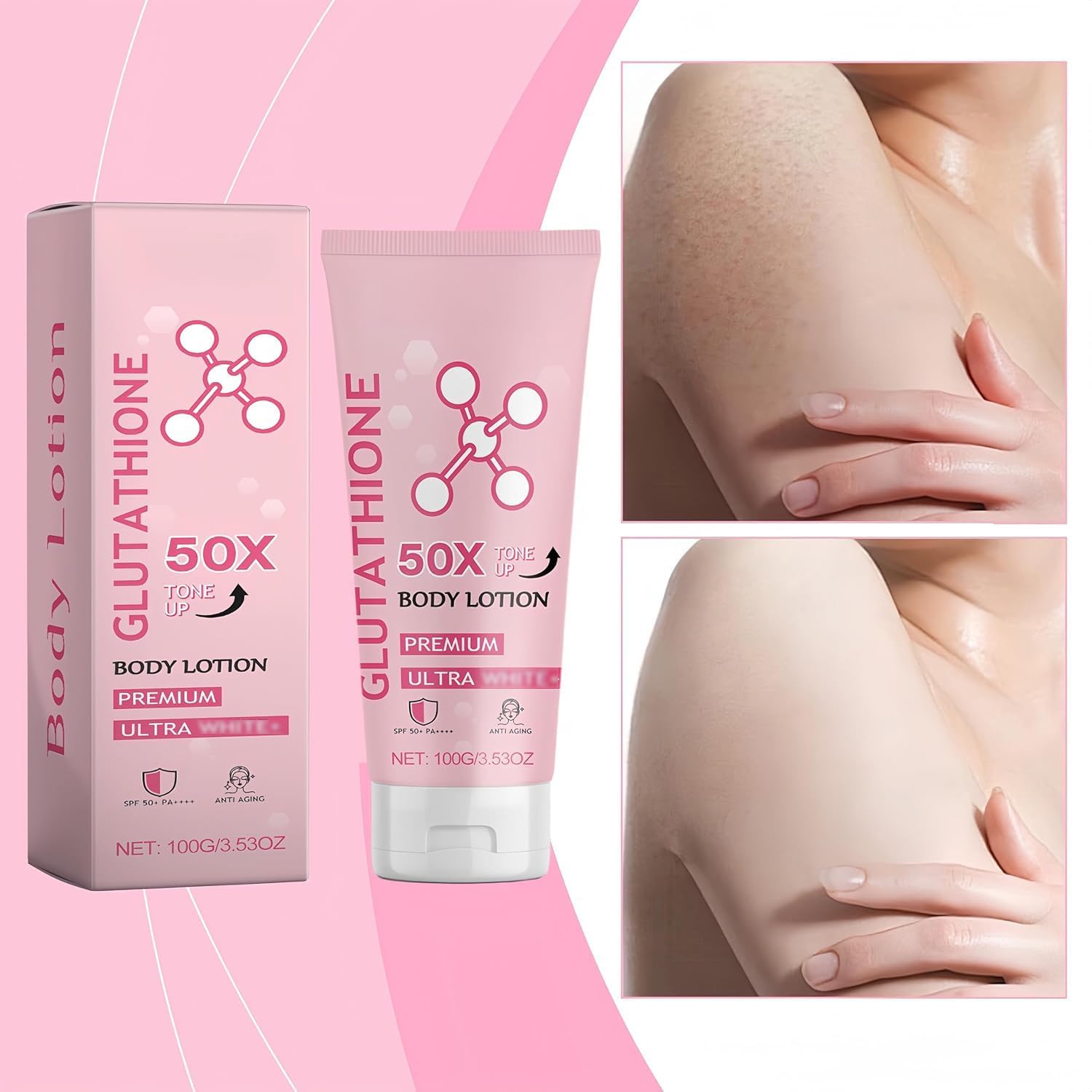 Aeaarvged Glutathione 50x Tone Up Body Lotion 2PCS, Moisturizing and Soft Skin All Over Body Scented Body Lotion, Glutathione Cream for Women And Men