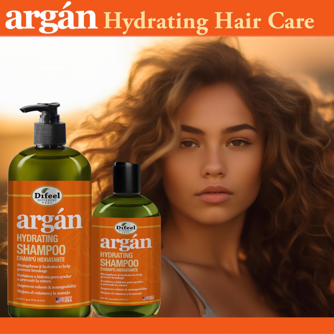 Difeel Argan Hydrating Shampoo 33.8 oz. - Argan Oil Shampoo, Natural Sulfate Free Shampoo for Hair