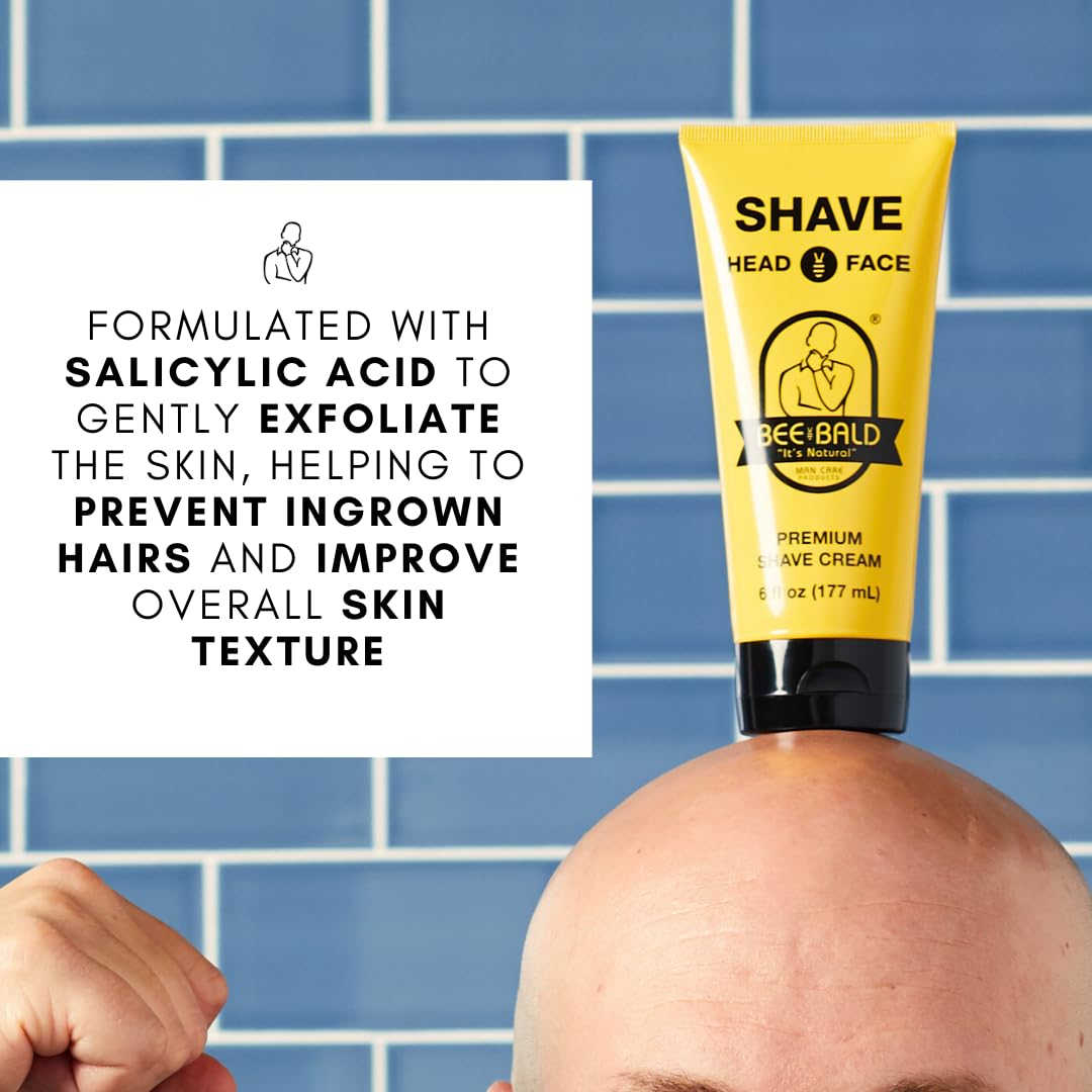 Bee Bald SHAVE Premium Shave Cream Goes On Light & Slick For A Shave That's Incredibly Smooth & Quick For Both Face And Head, 6 Fl Oz