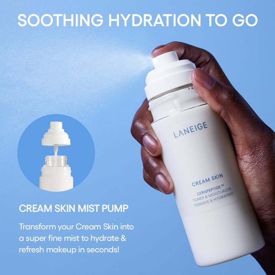 LANEIGE Cream Skin Refillable Toner & Moisturizer Pump: Korean Milky Toner, Amino Acid, Nourish, Hydrate, Barrier-Boosting, Visibly Firm