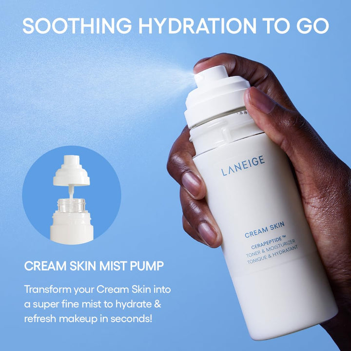LANEIGE Cream Skin Refillable Toner & Moisturizer Pump: Korean Milky Toner, Amino Acid, Nourish, Hydrate, Barrier-Boosting, Visibly Firm