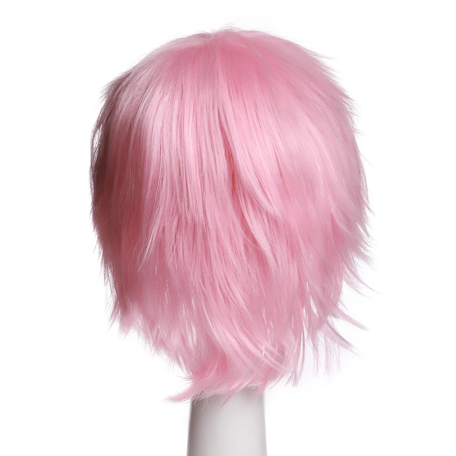 Short Anime Cosplay Wigs for Women and Men Unisex Halloween Costume Pink Wig Oblique Bangs + One elastic wig cap for free