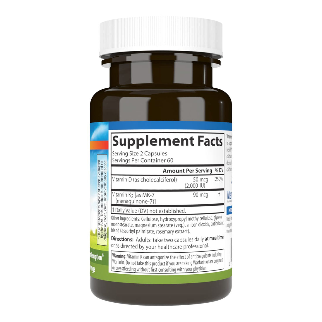 Carlson - Vitamin D3 + K2, 50 mcg (2000 IU) Vitamin D3 & 90 mcg Vitamin K2 as MK7, Bone Support, Calcium Absorption, 120 Capsules