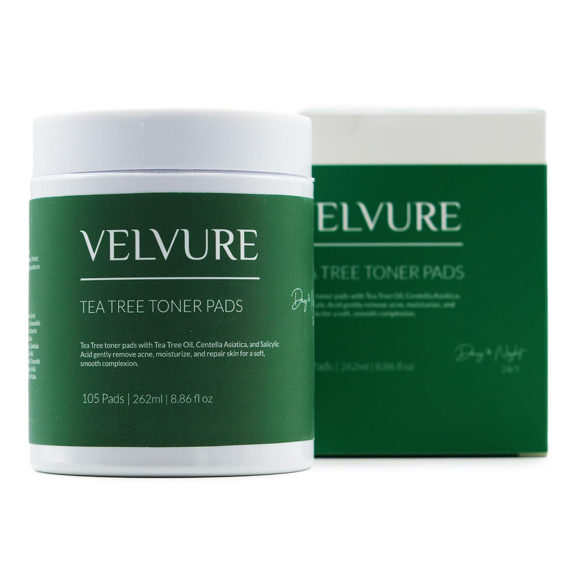 Velvure - Tea Tree Toner Pads - 105 Pads - Well Soaked & Wet - Dual Sided - Saliclyic Acid - for Exfoliation, Hydration & Acne Treatment - Soothing Irritated Skin & Inflammation - for All Skin Types