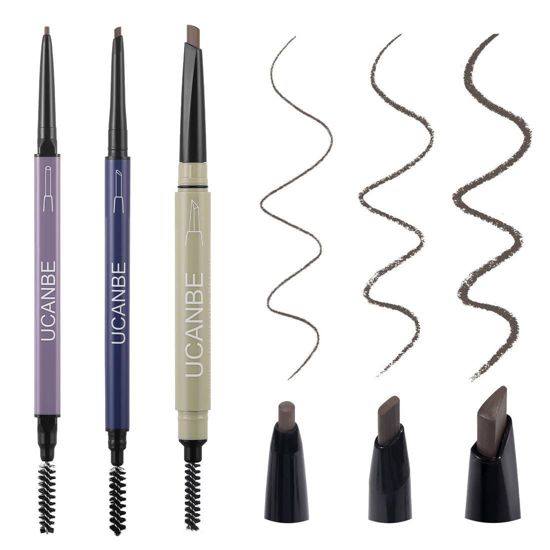 UCANBE 3 PCS Eyebrow Pencils for Women, Brow Pencil Included 3 Types of Tips - Shapes, Defines, Fills, Dual-Sided, Long-Lasting Brow Makeup, Brown