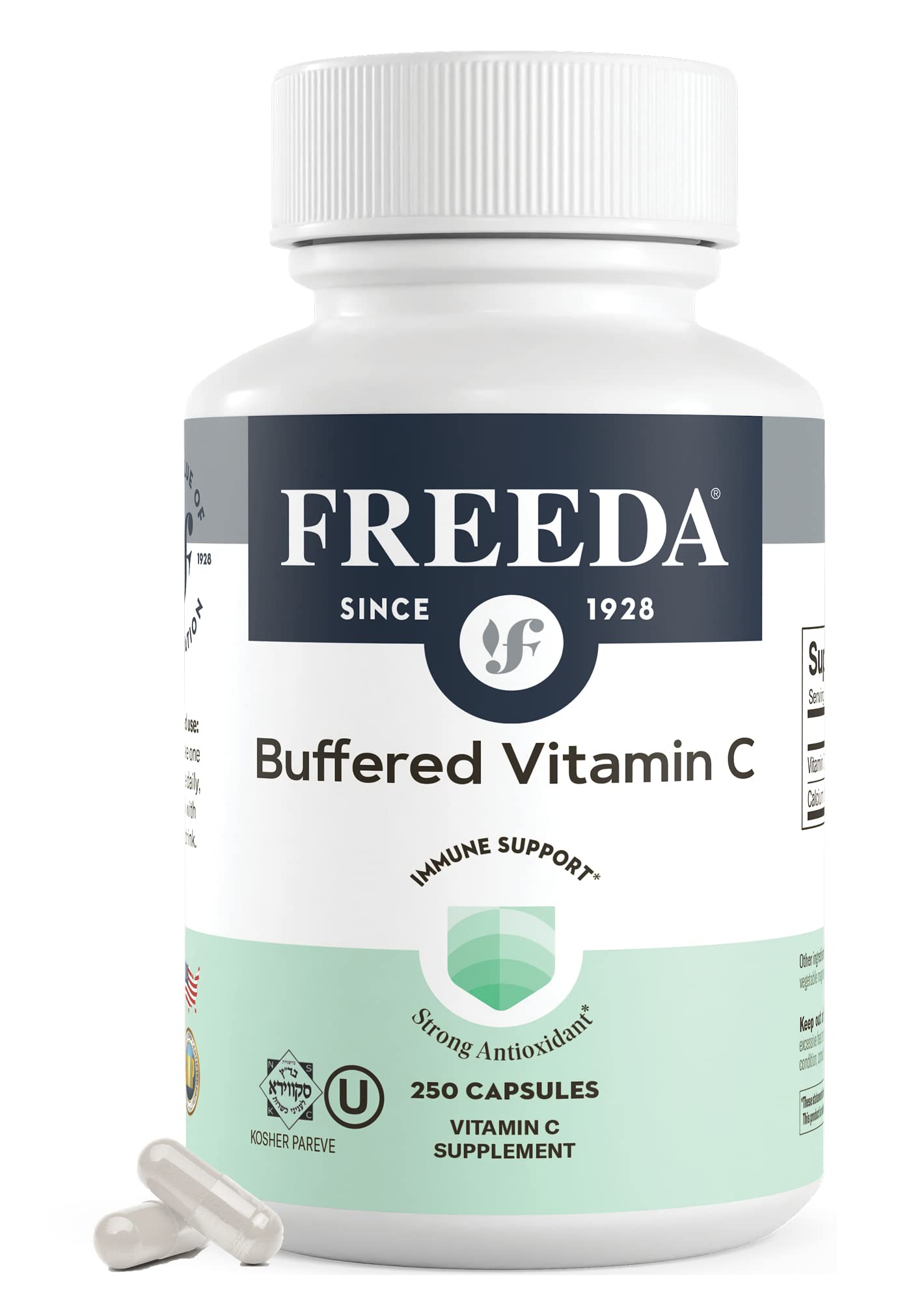 FREEDA Vitamin C - Buffered Vitamin C 500mg - Kosher - Powerful Antioxidant Immune Support - Sensitive Stomach Vitamins C Capsules Calcium Ascorbate - Vitamin C 500 mg - VIT C Supplement (250 Count)