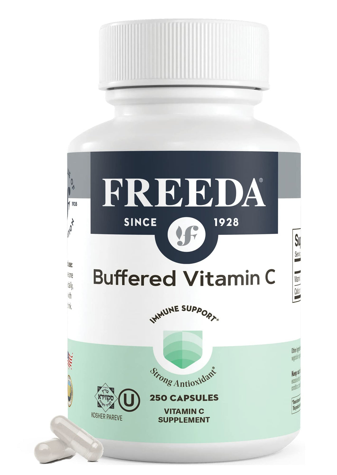 FREEDA Vitamin C - Buffered Vitamin C 500mg - Kosher - Powerful Antioxidant Immune Support - Sensitive Stomach Vitamins C Capsules Calcium Ascorbate - Vitamin C 500 mg - VIT C Supplement (250 Count)