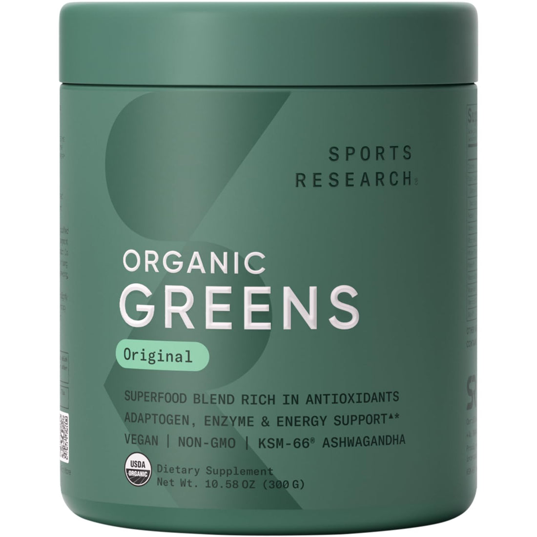 Sports Research® Organic Greens Superfood Powder w/Spirulina & Chlorella, Adaptogens, Enzymes, Probiotics & 8 VIT Bs for Gut & Mood Support* -Vegan, Sugar-Free & Low-Cal Original 30 Servings