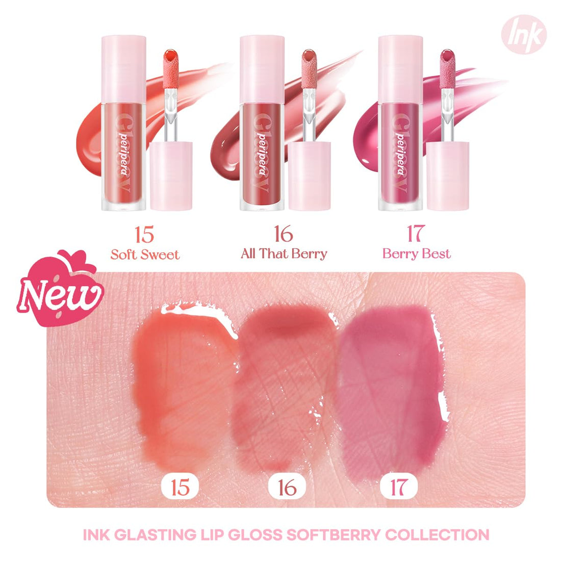 Peripera Ink Glasting Lip Gloss, Non-Sticky, Gloss Shine, 4XL Wand for Easy Application, Korean Lip Gloss, Fuller Looking Lips, Buttery Soft, Long Lasting Lip (017 BERRY BEST)