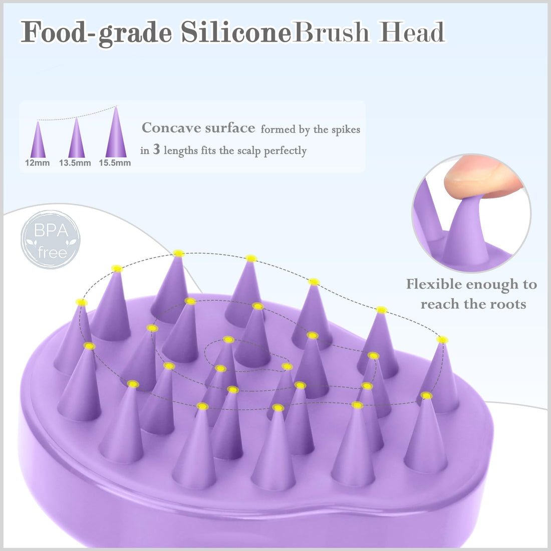 Shampoo Brush Hair Scalp Massager, FReatech [Wet & Dry] Scalp Massage Brush Soft Silicone Comb for Men, Women, Kids and Pet - Purple