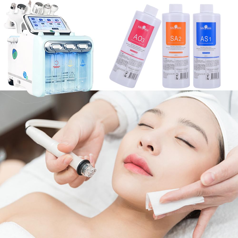 YMEYFAN SA2 Solution for Hydrating Hydrogen Oxygen Facial Machine Professional, AS1 SA2 AO3 Aqua Peeling Solution Serums for Facial Cleansing, Face Skin Care, Hydration, Exfoliate (400ml/3Pcs)