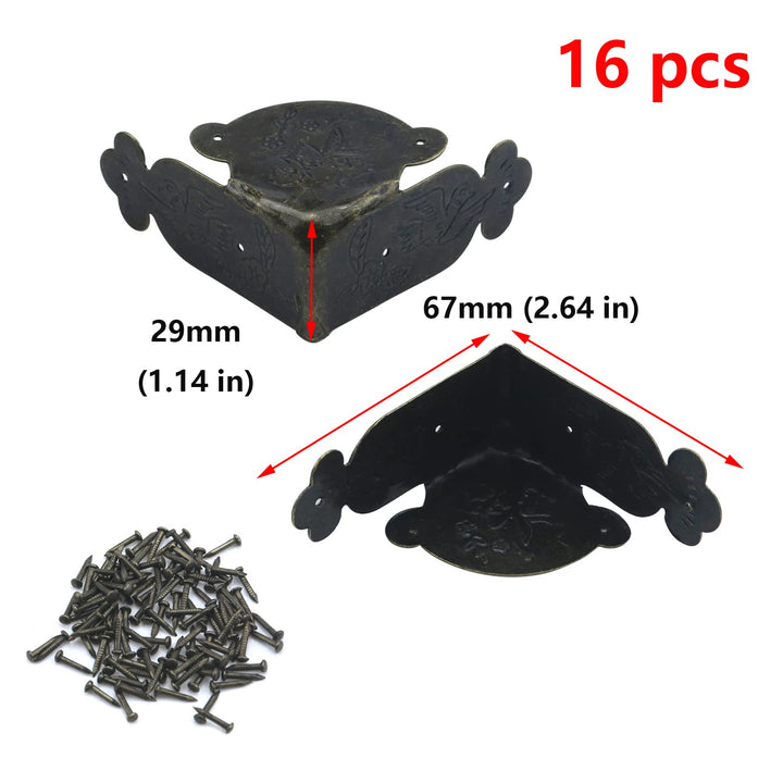 Antrader Iron Decorative Corner Protector Antique Box Edge Safety Guard Desk Edge Cover with Screws, 2.6 x 2.6 x 1.1 Bronze Tone, Pack of 16