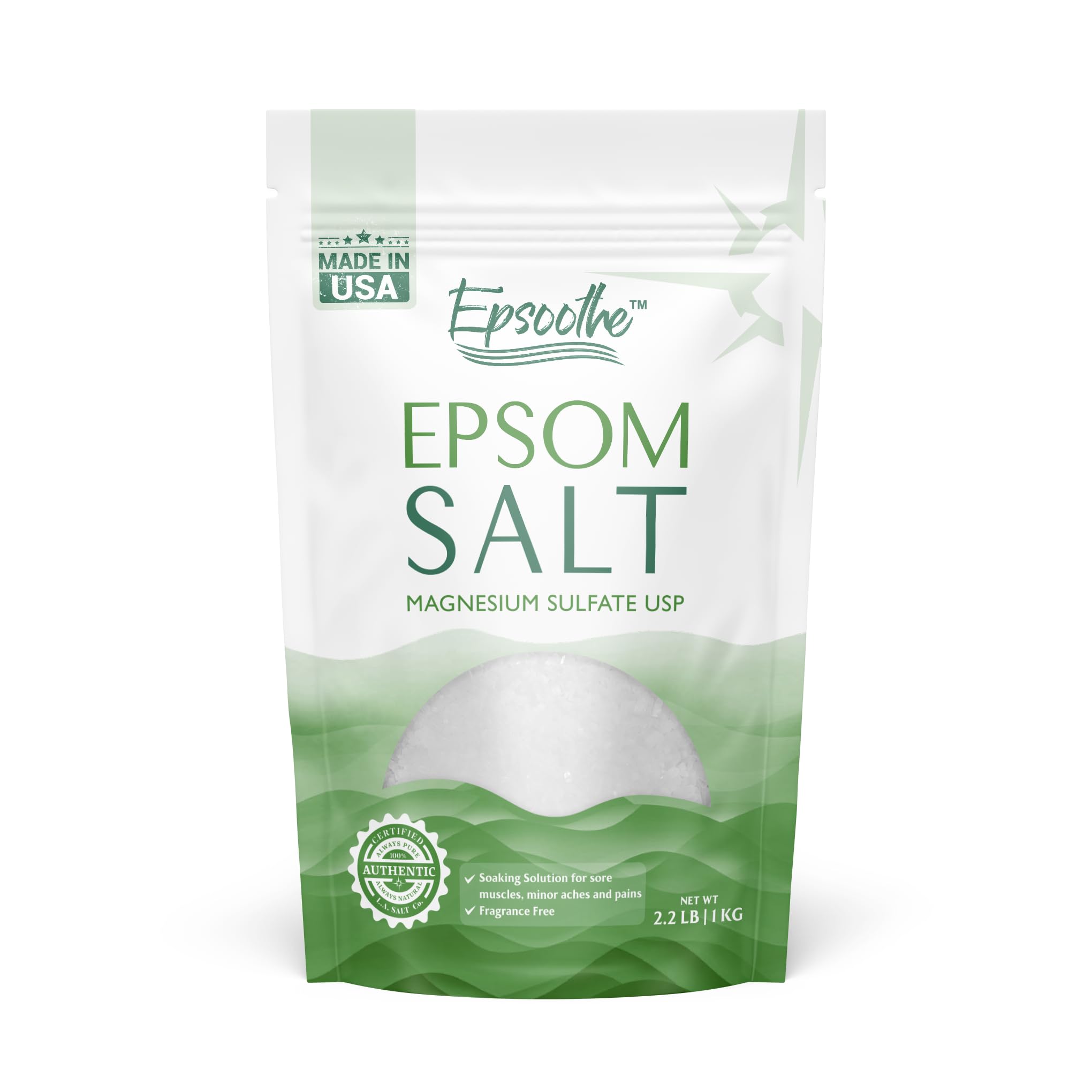 LA SALT CO Epsoothe 2.2 Lbs Epsom Salt Bath & Foot Soak and Scrub | Pure & Natural Magnesium Sulfate USP | Relieves Sore Muscles & Joints, Promotes Healing