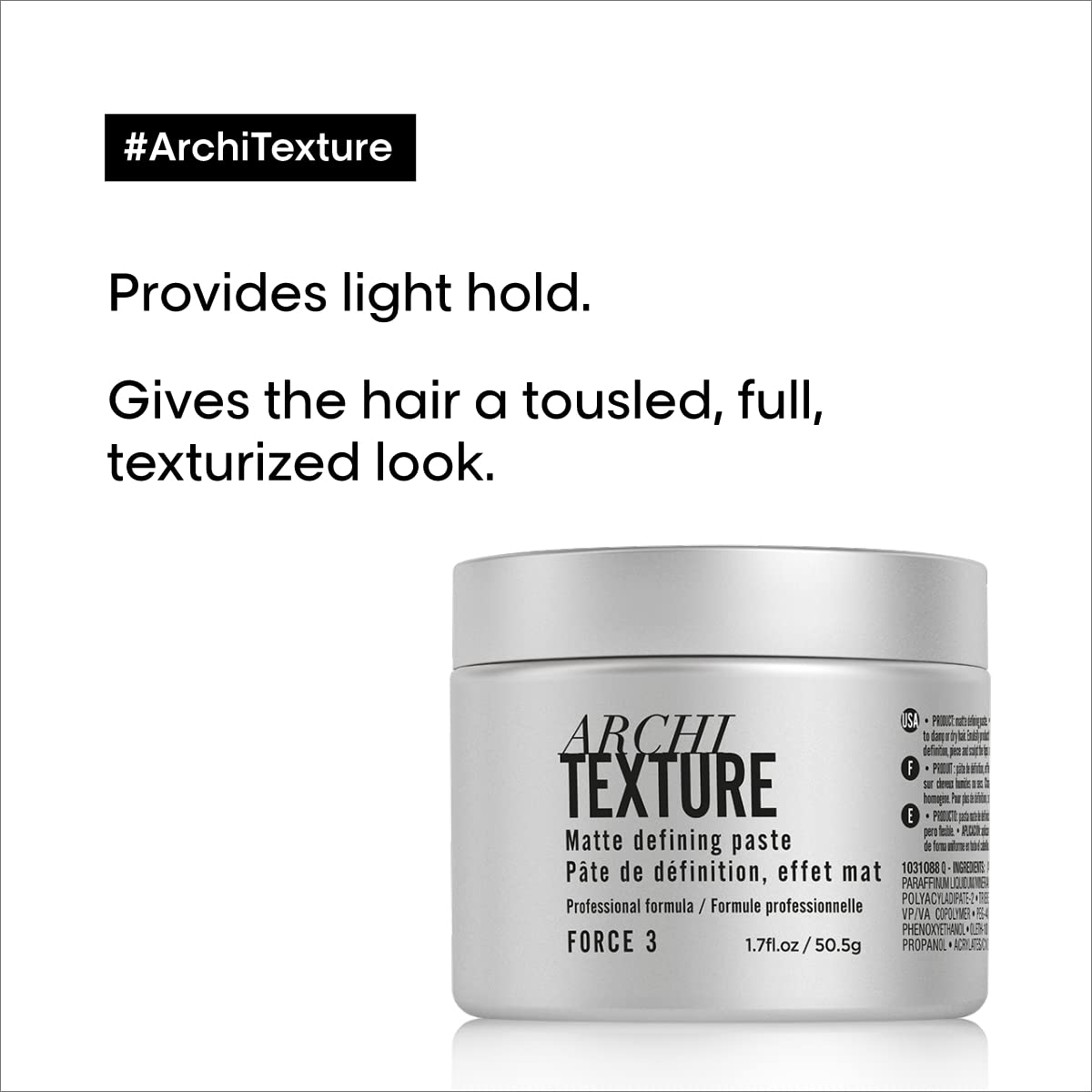 L'Oréal Professionnel Architexture - Medium Hold Texturizing Pomade, Creates Texturized Structure and Matte Definition, for All Hair Types