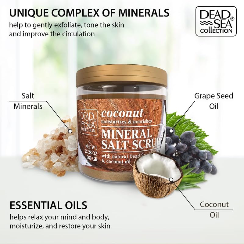 Dead Sea Collection Coconut Salt Scrub – Exfoliating Body Scrub for Women – Moisturizing and Nourishing Skin – with Pure Oils and Dead Sea Minerals (23.28 Oz)