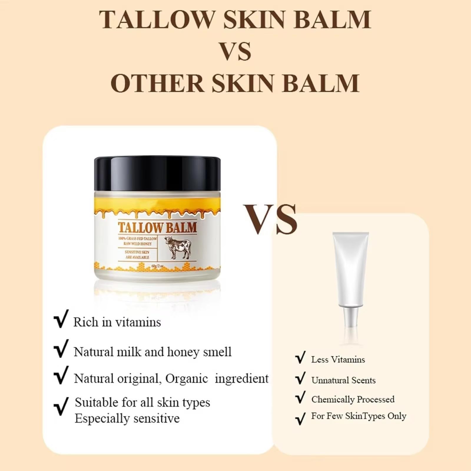 gcdat Beef Tallow, Tallow and Honey Cream, Beef Tallow for Skin, Grass-Fed Beef Tallow & Raw Wild Honey Blend, All-Natural Moisturizer for Face & Body