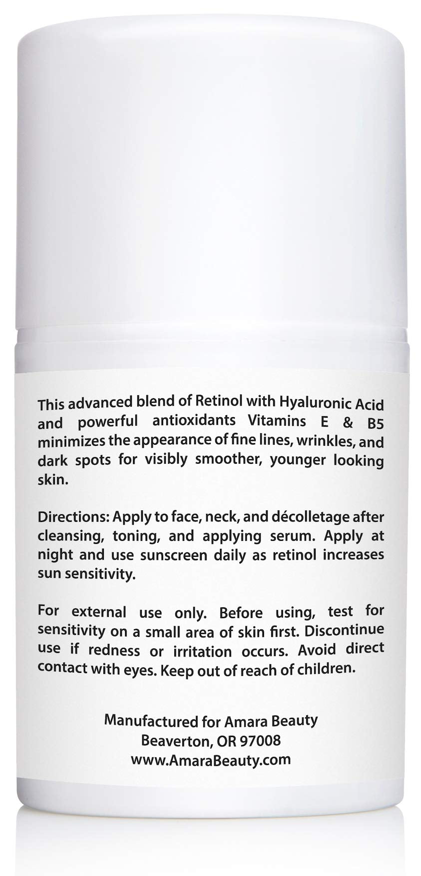 Amara Organics Retinol Cream for Face 2.5% with Hyaluronic Acid & Vitamins E & B5, 1.7 fl. oz